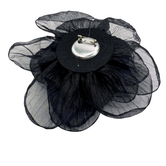 Duży, elegancki czarny kwiat-przypinka