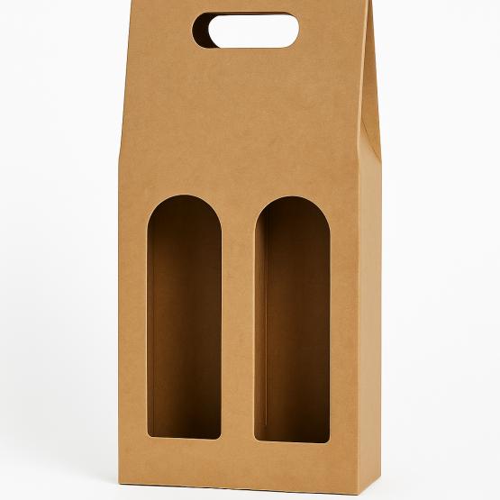 Pudełko na 2 wina kraft z okienkami 