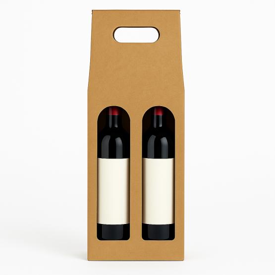 Pudełko na 2 wina kraft z okienkami 