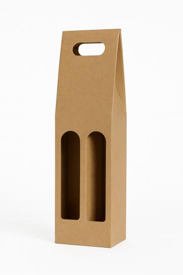Pudełko na 2 wina kraft z okienkami 