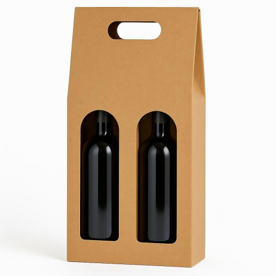 Pudełko na 2 wina kraft z okienkami 