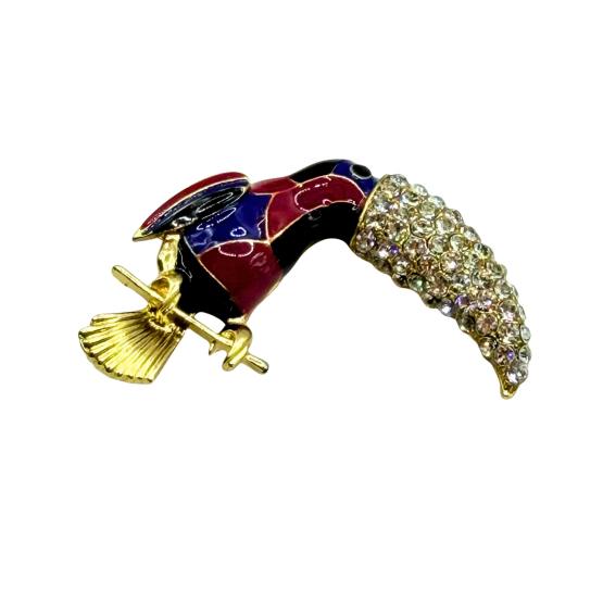 Broszka przypinka ptak tukan kolorowy z dżetem