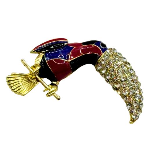 Broszka przypinka ptak tukan kolorowy z dżetem