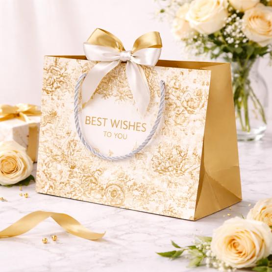 Torba prezentowa biało złota z nadrukiem  XL