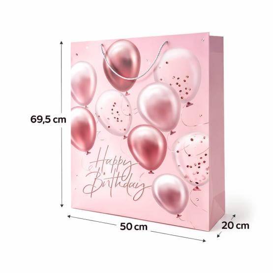 Torba prezentowa urodzinowa rożowa balony XXXXL