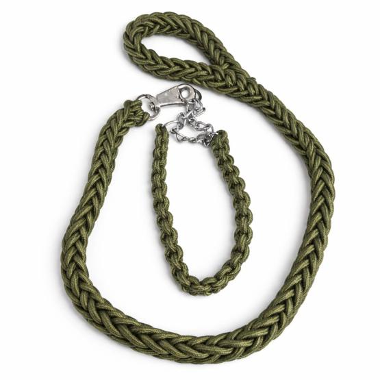 Smycz z obrożą khaki 