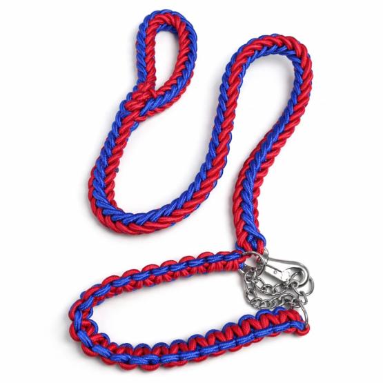 Smycz z obrożą niebiesko czerwona