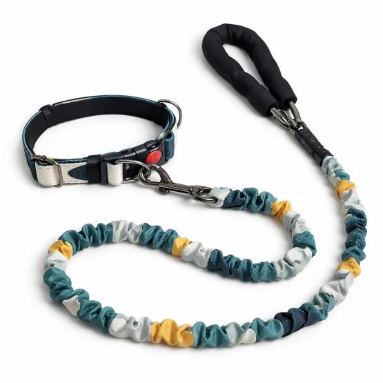 Smycz z obrożą zieleń żółty pomarańcz