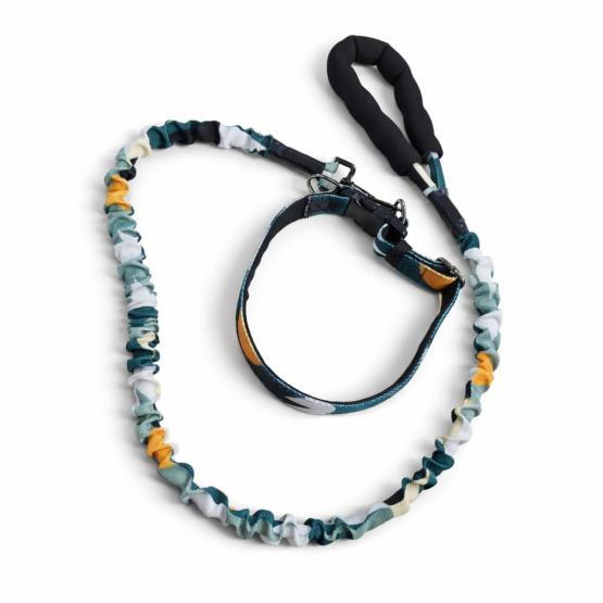 Smycz z obrożą zieleń żółty pomarańcz