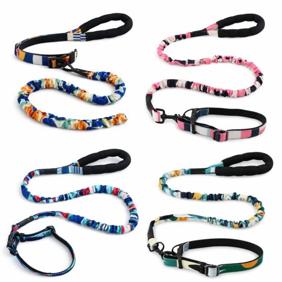 Smycz z obrożą zieleń fiolet czerwień