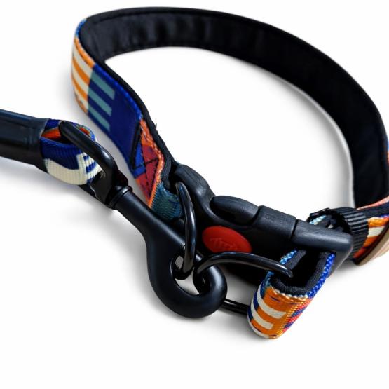 Smycz z obrożą granat fuksja beż