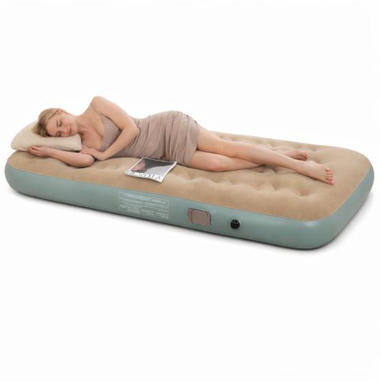 Dmuchany materac łóżko PVC+velvet brąz beż