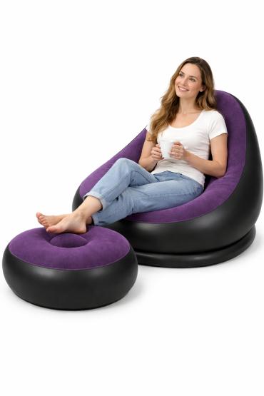 Dmuchany fotel z podnóżkiem fioletowy (2)