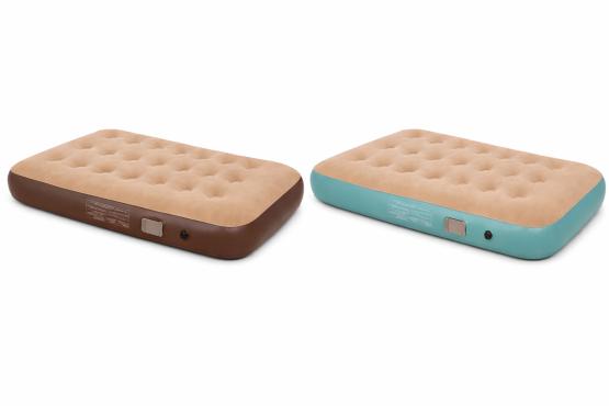 Dmuchany materac łóżko PVC+velvet brąz beż (2)