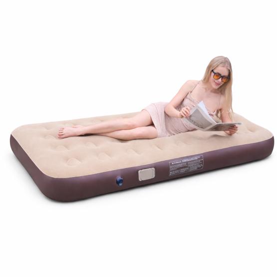 Dmuchany materac łóżko PVC+velvet brąz beż (3)