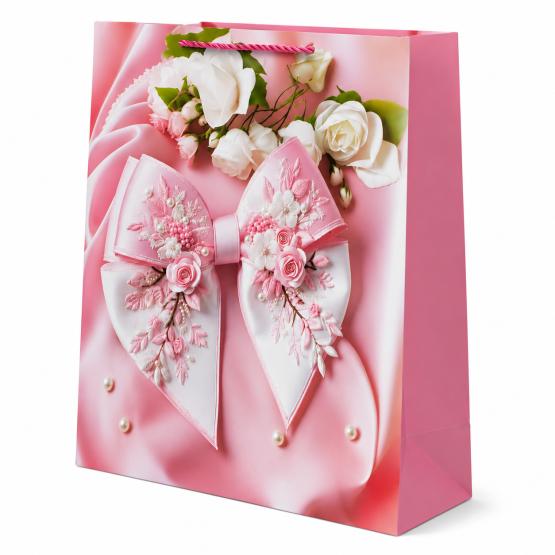 Torba prezentowa kokarda różowa XL 55x43x15 (2)