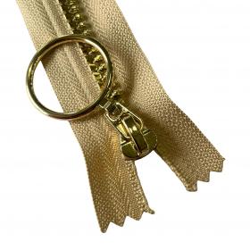 Zamek 16 cm beżowa taśma złoty diament