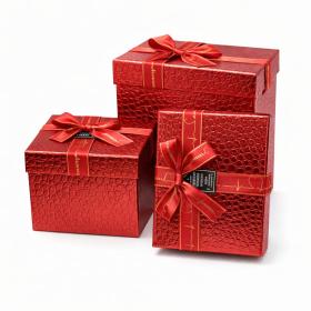Pudełko kwadrat PREMIUM czerwone zestaw 3 szt